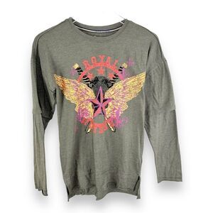 Art Class Army Green Shirt Long Sleeve Graphic Print Wings Star "Royal Freedom"‎